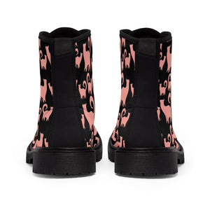 Pink Snobby Cats Pattern Women's Canvas Boots