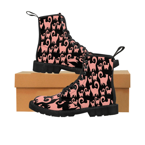 Pink Snobby Cats Pattern Women's Canvas Boots