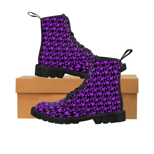 Purple Snobby Scatter Cats Women's Canvas Boots