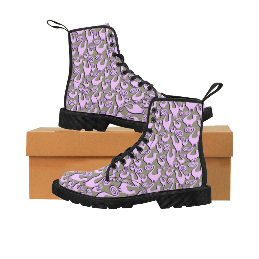 Lilac Snooty Cats Women's Canvas Boots
