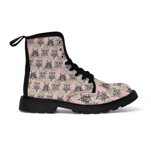 Pink Tribal Cats Women's Canvas Boots