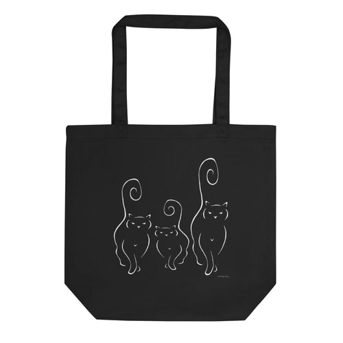 CATS SILHOUETTES  (front & back) Black organic Eco Tote Bag