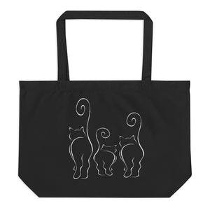 CATS SILHOUETTES  (front & back) Black Eco Large organic tote bag