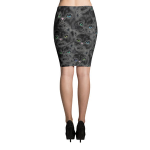 BLACK KITTY FACES Pencil Skirt - COOOL CATS