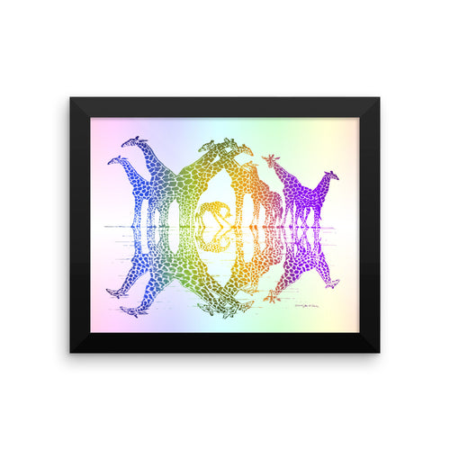 RAINBOW GIRAFFES Framed poster - COOOL CATS