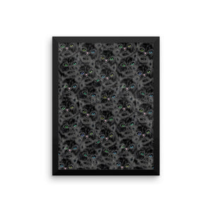 LUCKY BLACK KITTY FACES Framed poster - COOOL CATS
