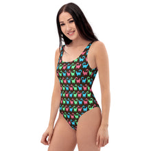 Neon Green Red and Blue Cats One-Piece Swimsuit