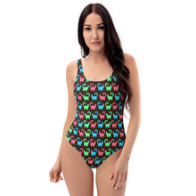 Neon Green Red and Blue Cats One-Piece Swimsuit