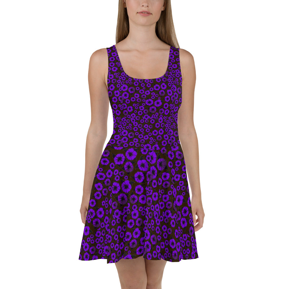 Purple Flowers Burst designer Skater Dress by John A. Conroy