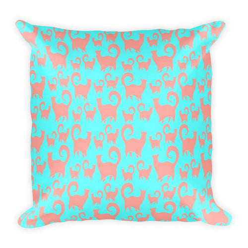 PINK CATS/BLUE Square Pillow - COOOL CATS