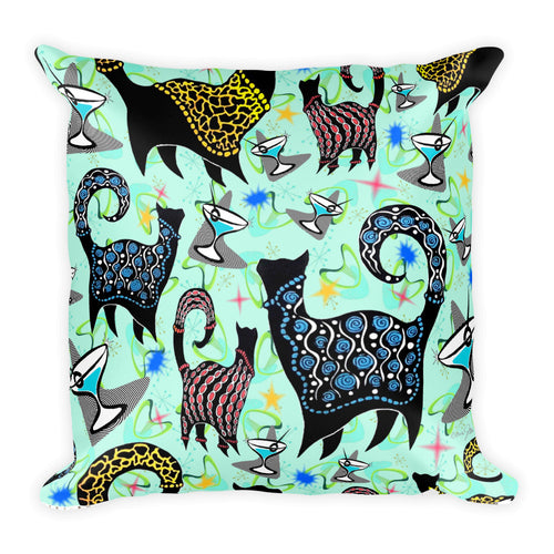 AQUA SNOBBY COCKTAILS Square Pillow - COOOL CATS