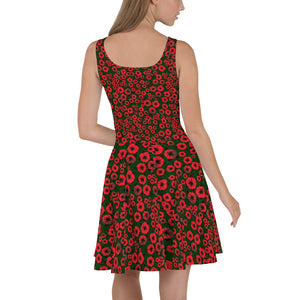 Red Flowers Burst designer Skater Dress by John A. Conroy